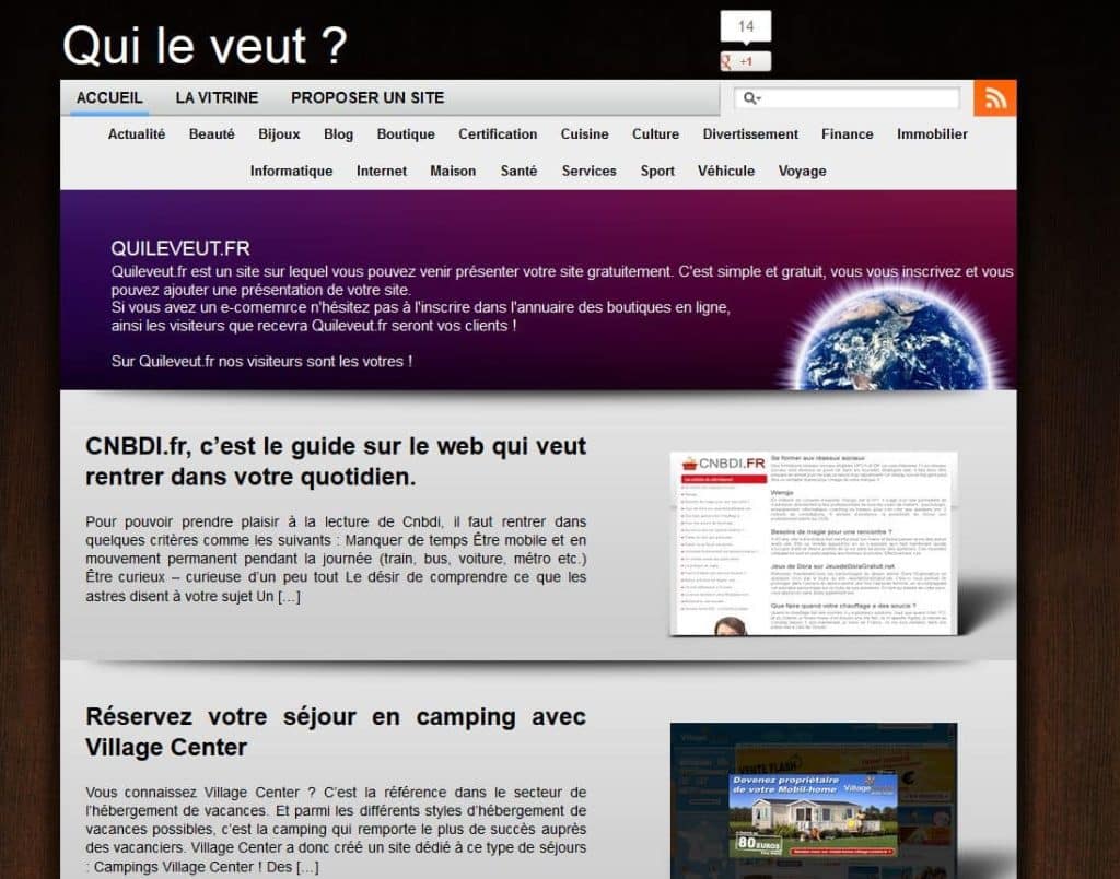 L'accueil du site "Quileveut".