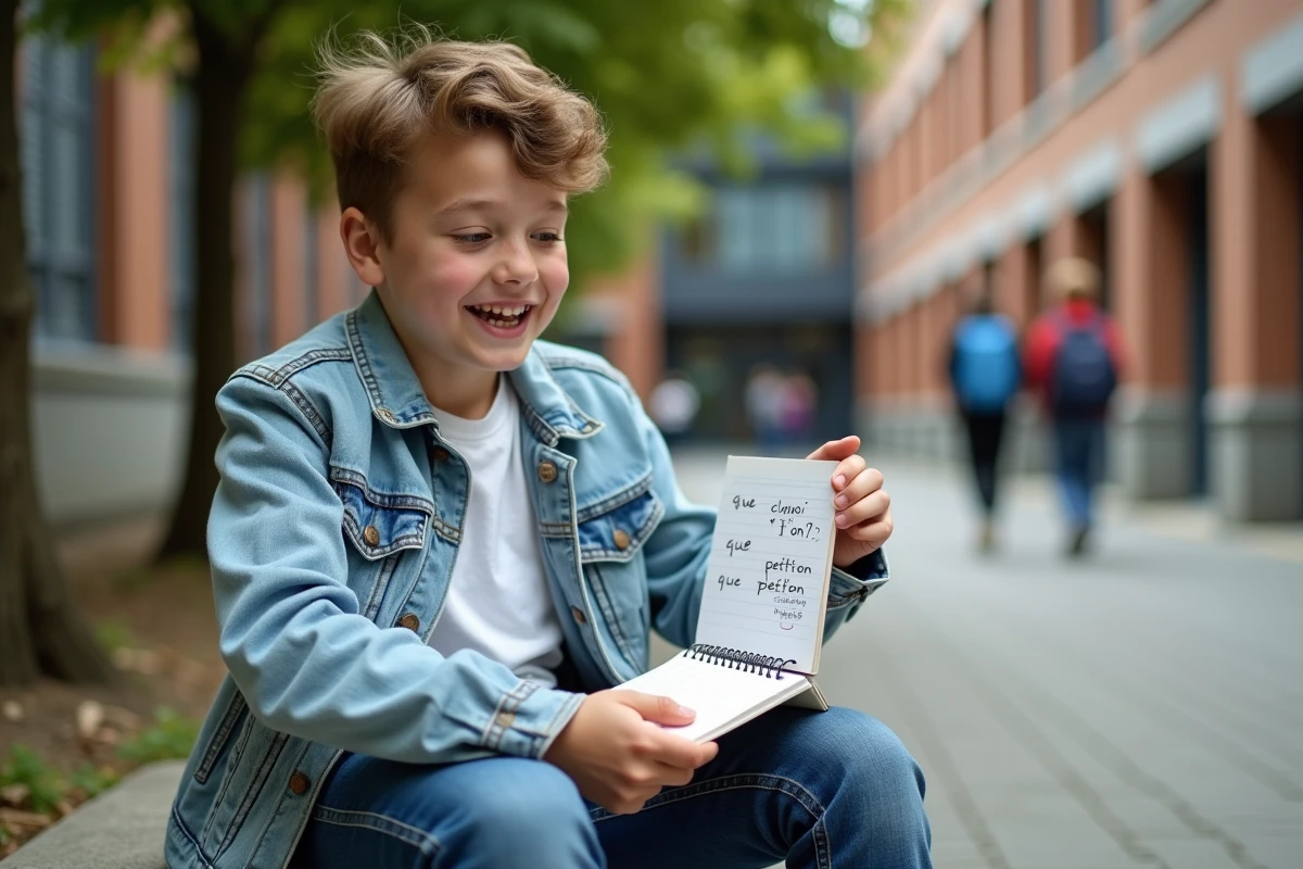 Adolescent expliquant un mémo visuel à un ami en cour d