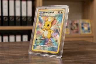 Carte Pokémon Pikachu rare gradée en slab PSA avec défaut de coupe visible affectant sa cote de collection