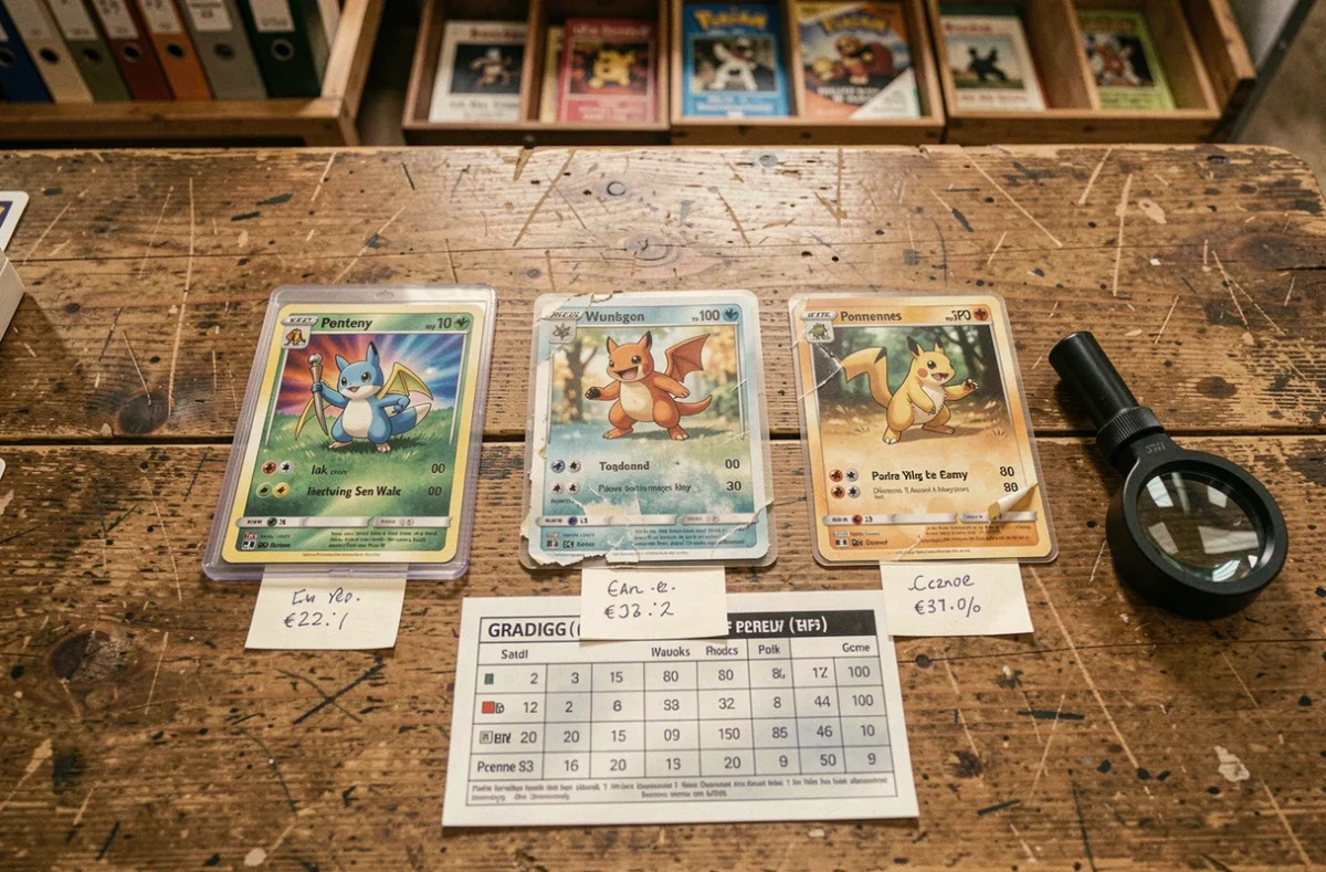 Comparaison de cartes Pikachu en différents états de conservation illustrant les erreurs qui font chuter la cote