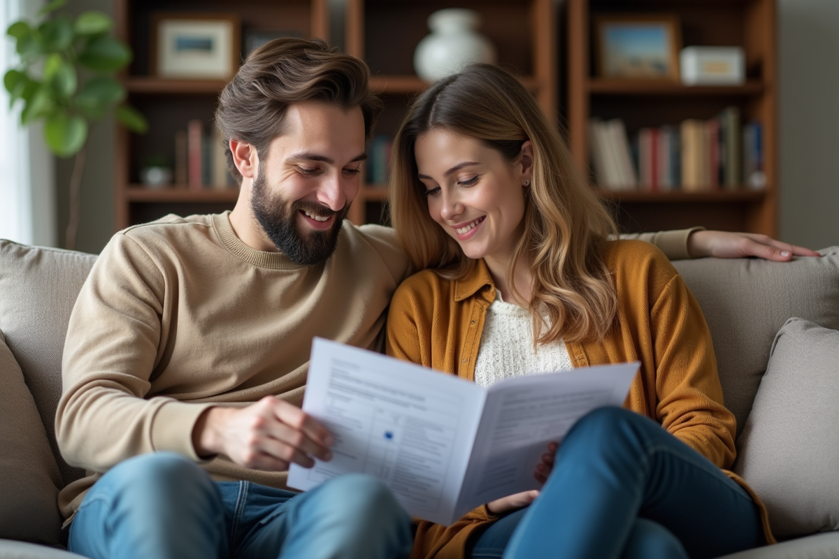 Jeune couple examine un dossier d