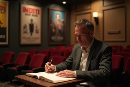 Critique de cinéma assis dans un salon de cinéma vintage