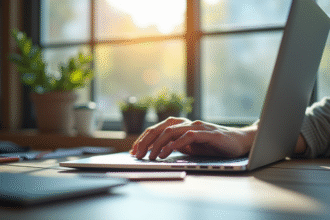 Espace de travail professionnel avec ordinateur portable moderne