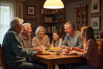 Famille multigenerational partageant un repas convivial