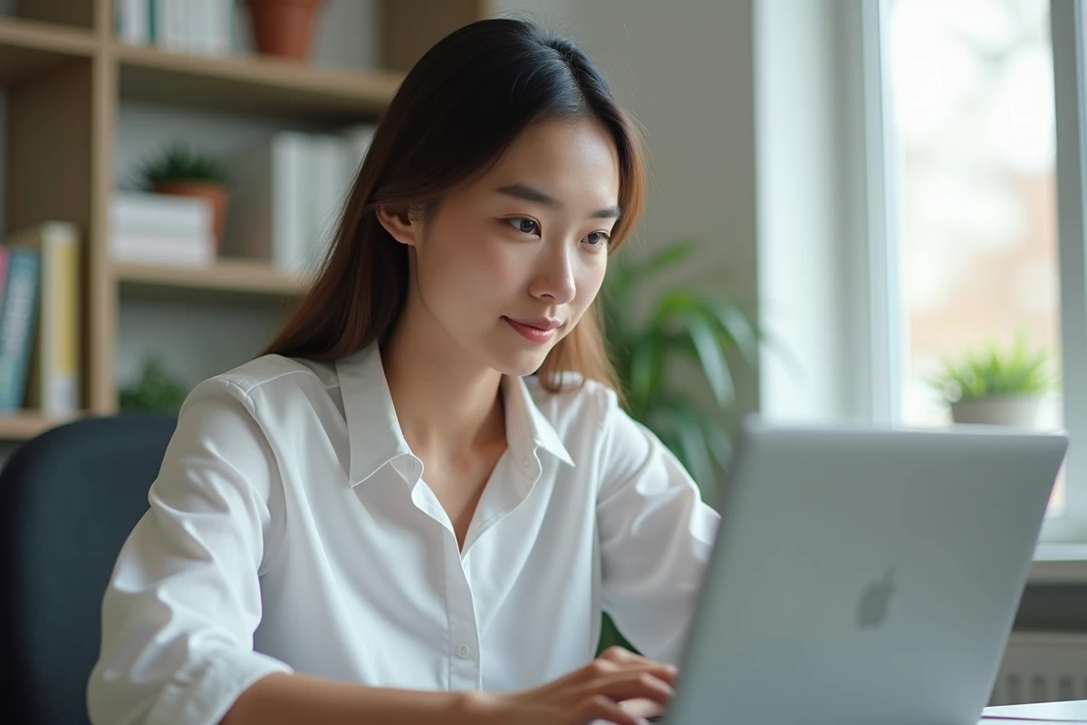 Femme en bureau moderne vérifiant ses factures et commandes
