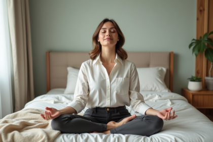 Femme en méditation dans une chambre paisible
