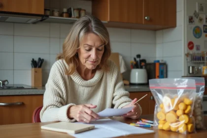 Femme organisée préparant des sacs dans la cuisine automnale