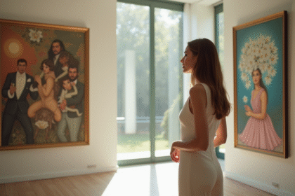 Femme portugaise élégante dans une galerie d'art moderne