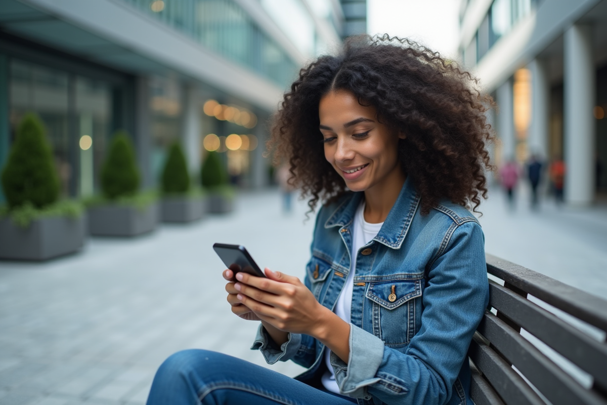 Jeune femme urbaine utilisant son smartphone en extérieur