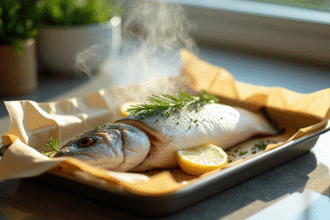 Filet de poisson blanc cuit au four avec citron et aneth