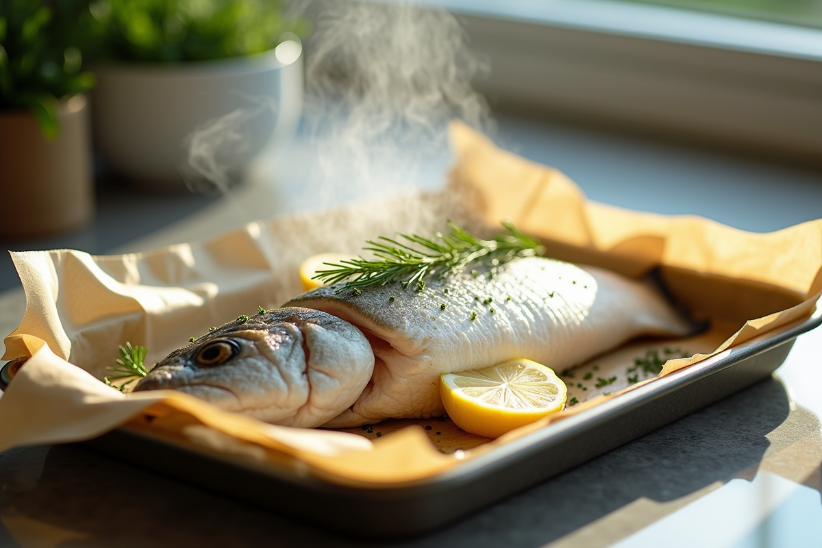 Filet de poisson blanc cuit au four avec citron et aneth