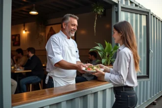 Restaurant en container moderne avec une ambiance accueillante