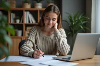 Étudiant réfléchissant à son assurance habitation dans un cadre universitaire