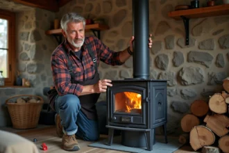 Poêle à bois installé dans un intérieur chaleureux et accueillant