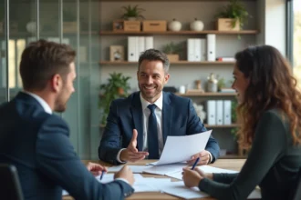 Courtier en crédit immobilier aidant un client à trouver un prêt