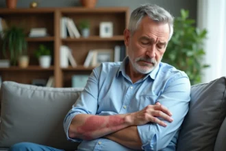 Peau irritée avec des plaques rouges liées au psoriasis