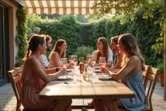 store extérieur sur mesure sur une terrasse en été