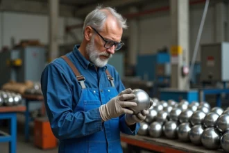 Boules de pétanque en cours de fabrication dans un atelier