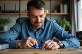 Sertissage d'un câble RJ45 Cat 6 avec connecteur et fils visibles