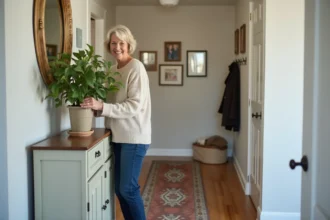 Couloir décoré avec des éclairages et accessoires chaleureux