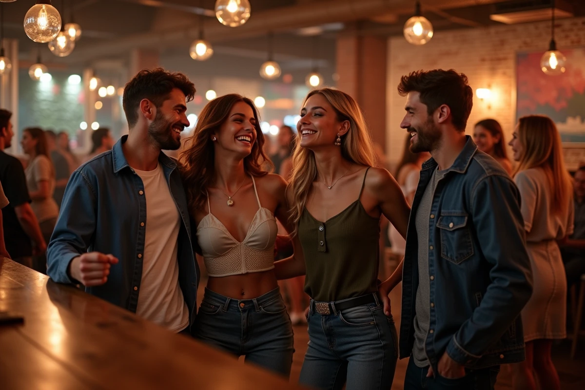 Groupe de jeunes adultes dansant dans un bar à Strasbourg