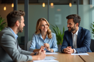 Groupe de professionnels en réunion dans un bureau moderne