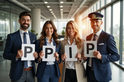 Groupe de professionnels dans un bureau avec objets P