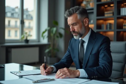 Homme d affaires français en costume dans un bureau moderne