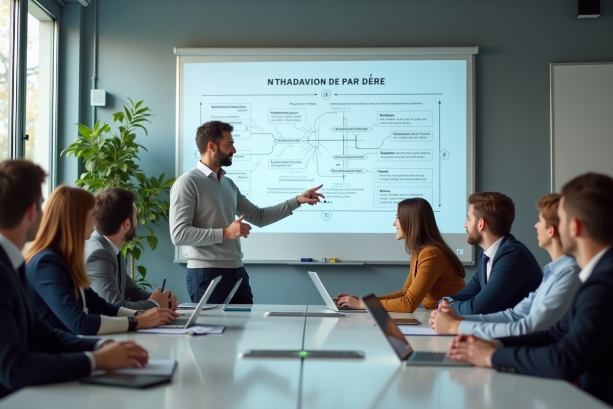 Homme français expliquant des vecteurs à un groupe d