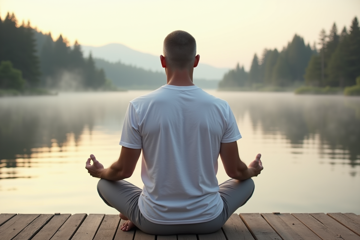 Homme méditant au bord d