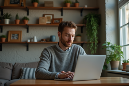 Homme d'âge moyen travaillant avec VPN à la maison