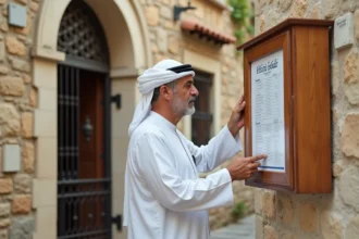 Homme consultant les horaires de prière affichés à l'entrée d'une mosquée à Toulon dans le Var