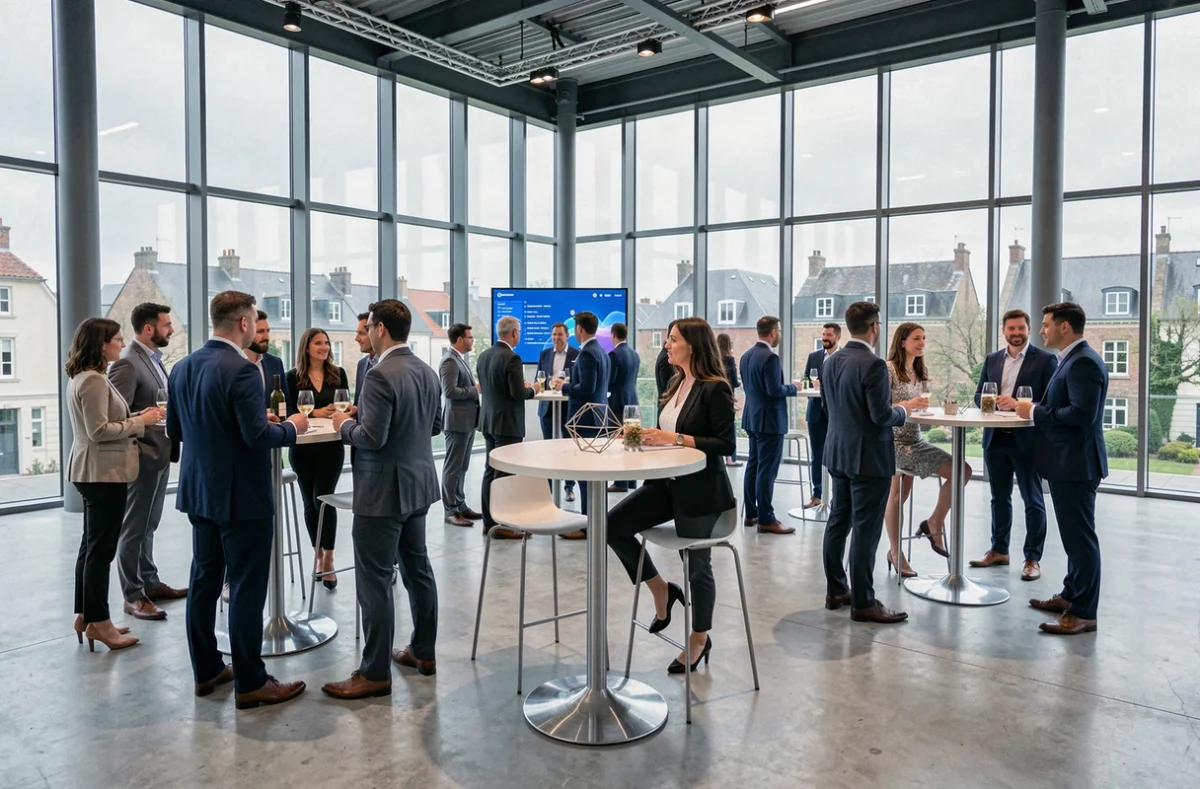Événement d'entreprise innovant organisé par Innov'events dans un espace moderne en verre et acier