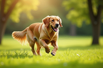 Labrador retriever joyeux courant dans un parc ensoleille