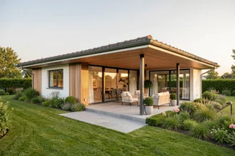 Maison de plain-pied moderne avec terrasse ouverte sur le jardin