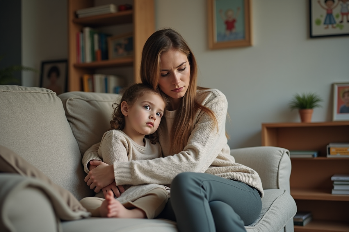 Femme et fille dans un salon chaleureux et intime