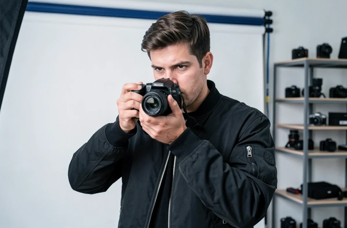 Photographe de Mamba Pixels préparant une séance d'identité professionnelle dans son studio de Moissy-Cramayel