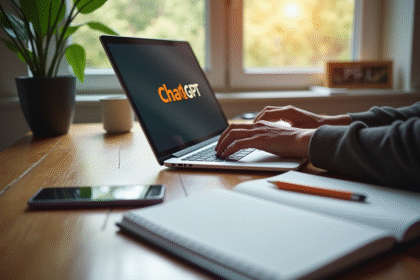 Personne tapant sur un ordinateur portable dans un bureau lumineux