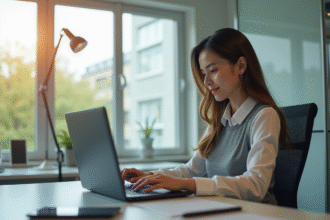 Professionnel dans un bureau moderne à Nancy utilisant un ordinateur