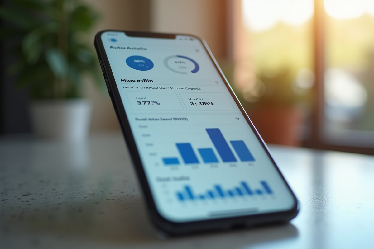 Gros plan sur un smartphone affichant la gestion sécurisée des comptes bancaires