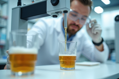 Technicien en laboratoire mesurant la teneur en alcool d'une bière